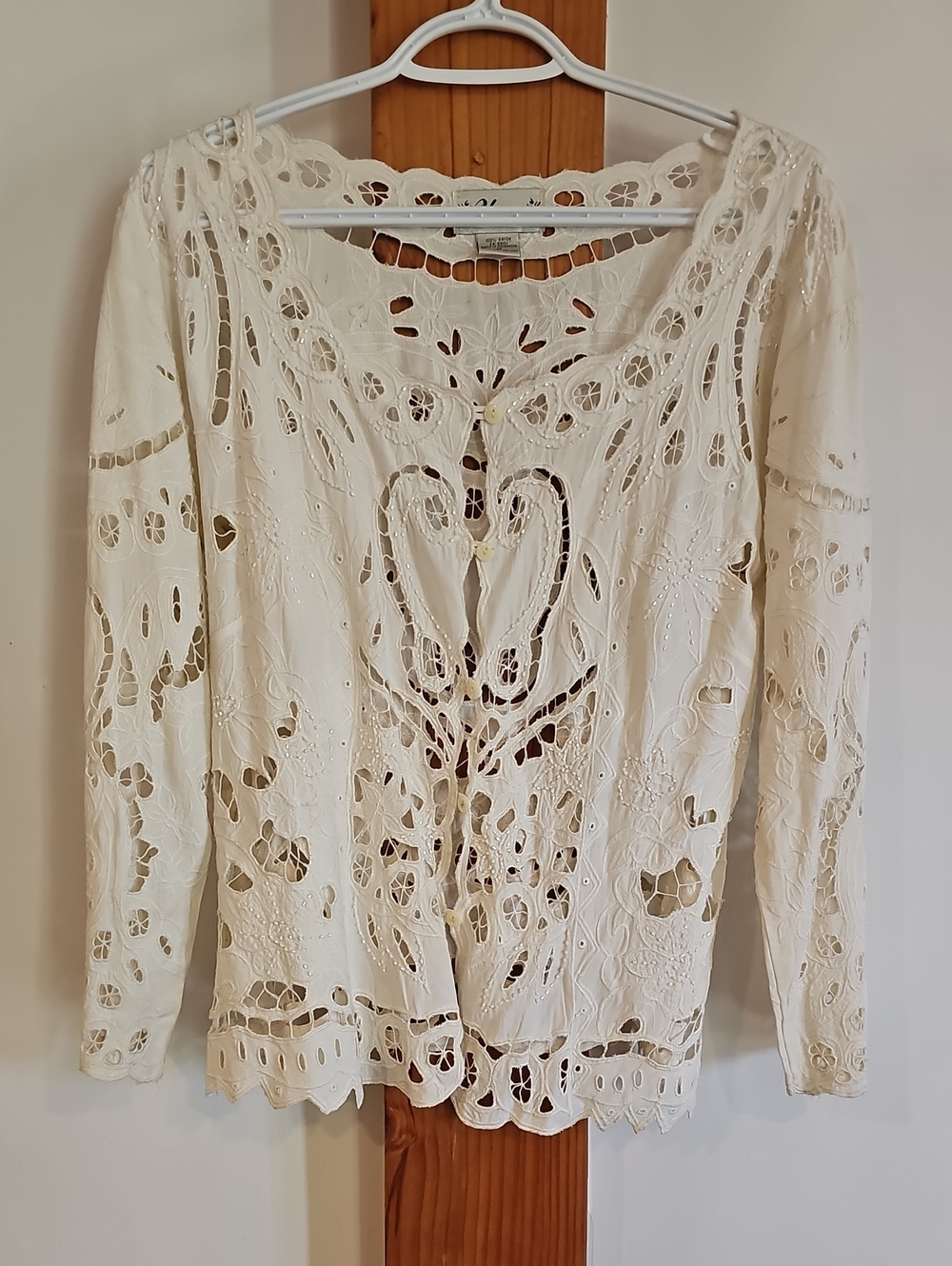 YaYa Aflalo Cream Lace Cutout Button-Front Blouse